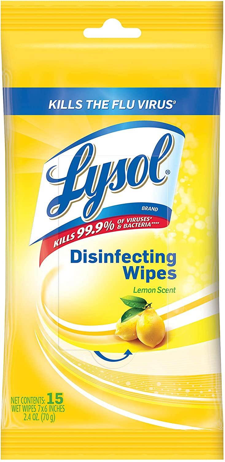 Lysol Disinfecting Wipes, On the Go Travel Size, Lemon Scent, 6 Pack Value Size