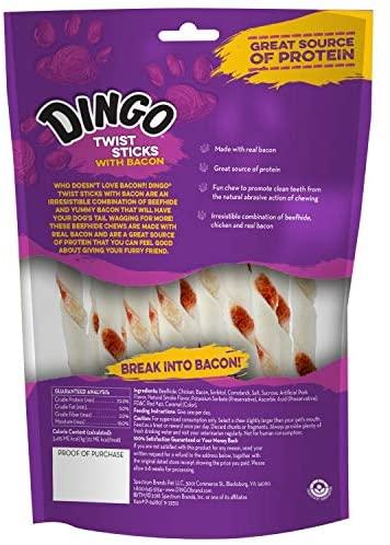 Dingo Dog Treats with Bacon, Rawhides for Dogs Wrapped with Real Chicken and Bacon, Dog Chew Treats