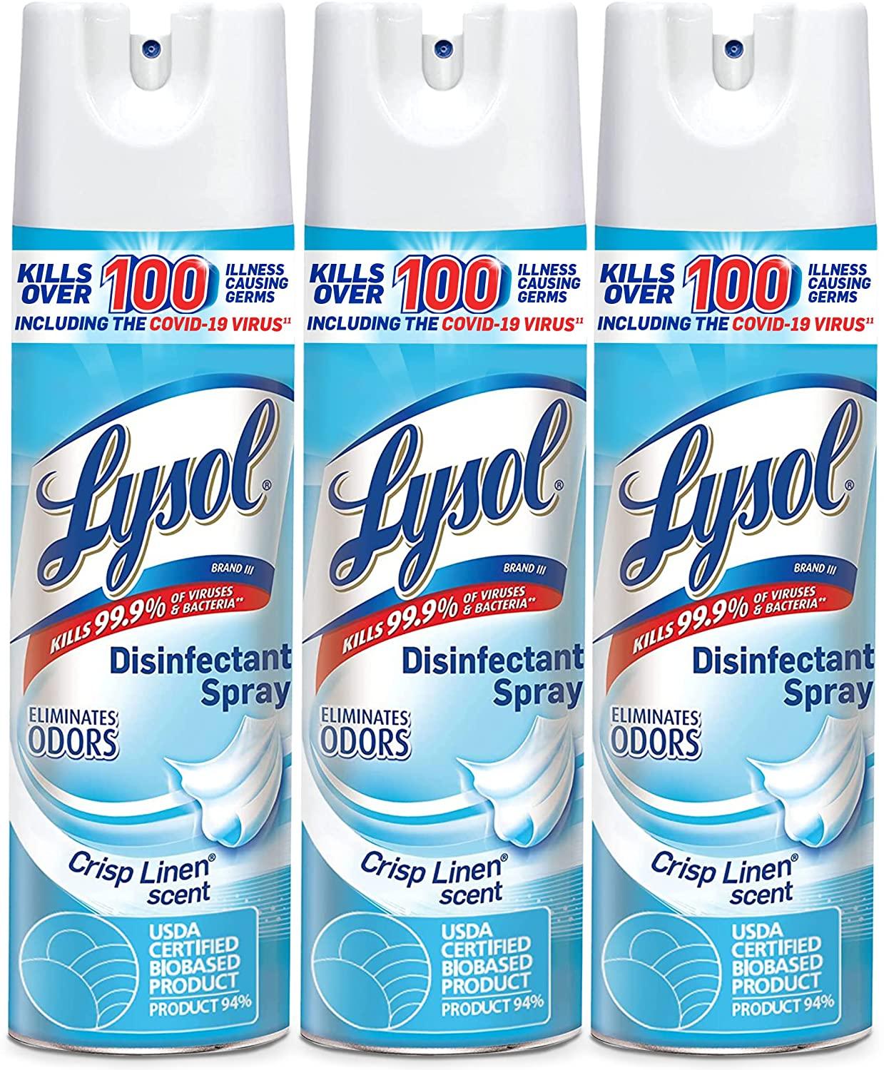 Lysol Disinfectant Spray, Sanitizing and Antibacterial Spray, For Disinfecting and Deodorizing, Early Morning Breeze, 3 Count, 19 fl oz each