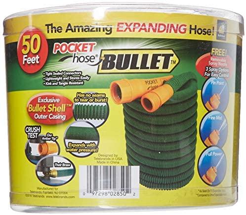 Pocket Hose Bullet 50-Ft Expandable Garden Hose by BulbHead No Hose Reel Needed, Portable Water Hose (50 Feet)