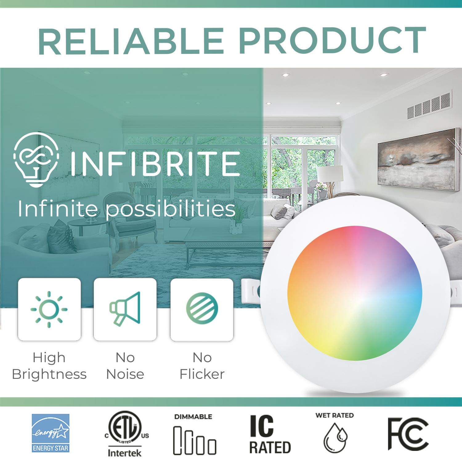 Infibrite 6 Inch Wifi Smart Ultra-Slim LED Ceiling Mount Recessed Light 12W 1100LM Dimmable Retrofit with Junction Box, Easy Install, App & Voice Control, Alexa/Google Compatible, ETL & Energy Star, Wet Rated (12 Pack)