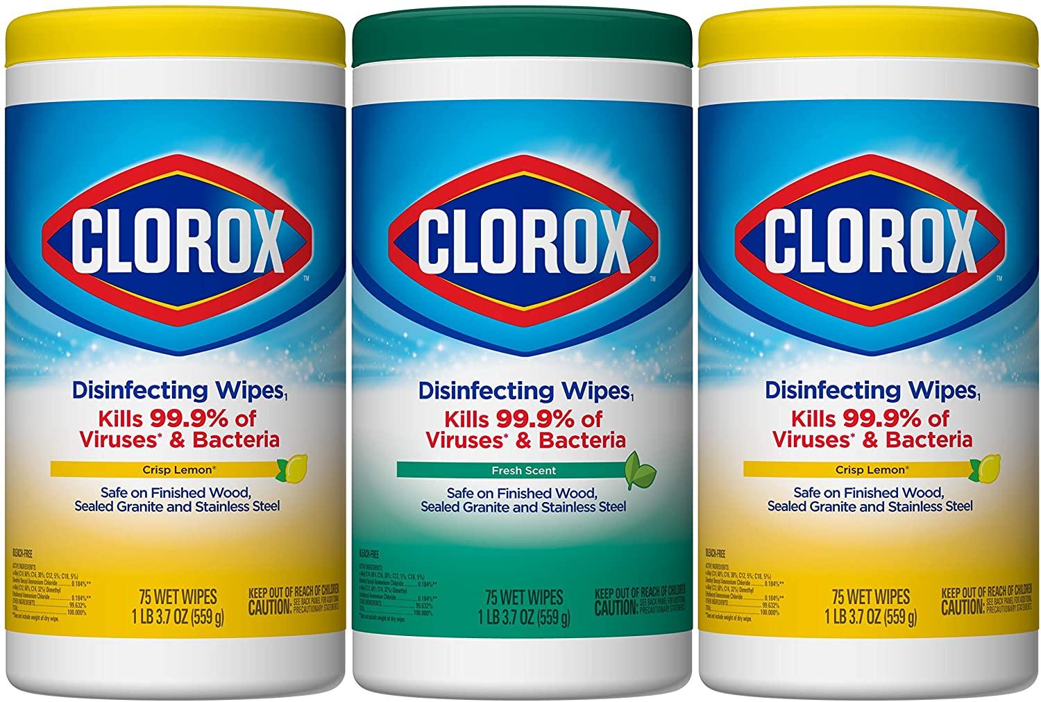 Clorox Disinfecting Wipes Value Pack, 75 Count Each, Pack of 3 (Package May Vary)