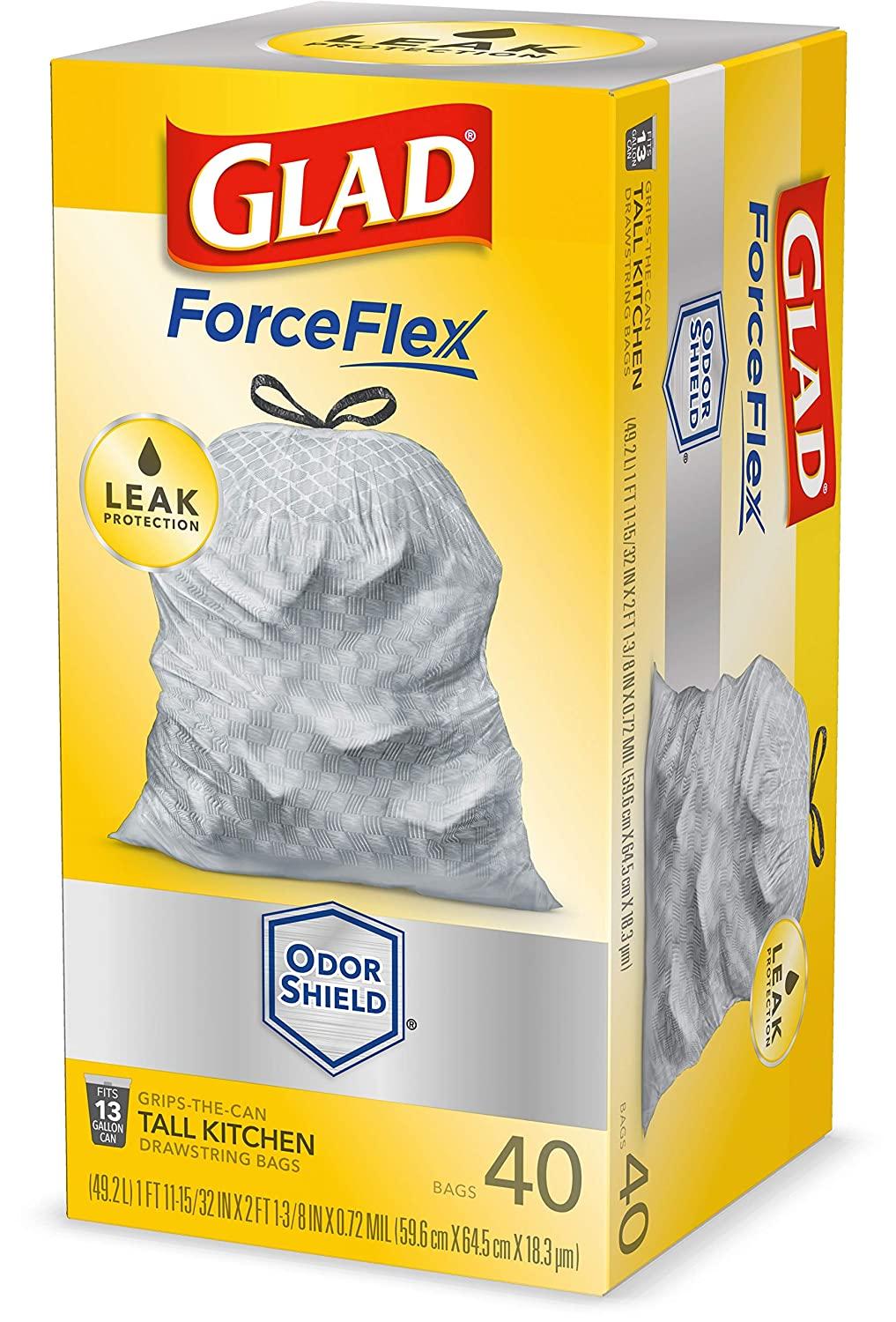Glad ForceFlex Tall Kitchen Drawstring Trash Bags 13 Gallon Grey Trash ...