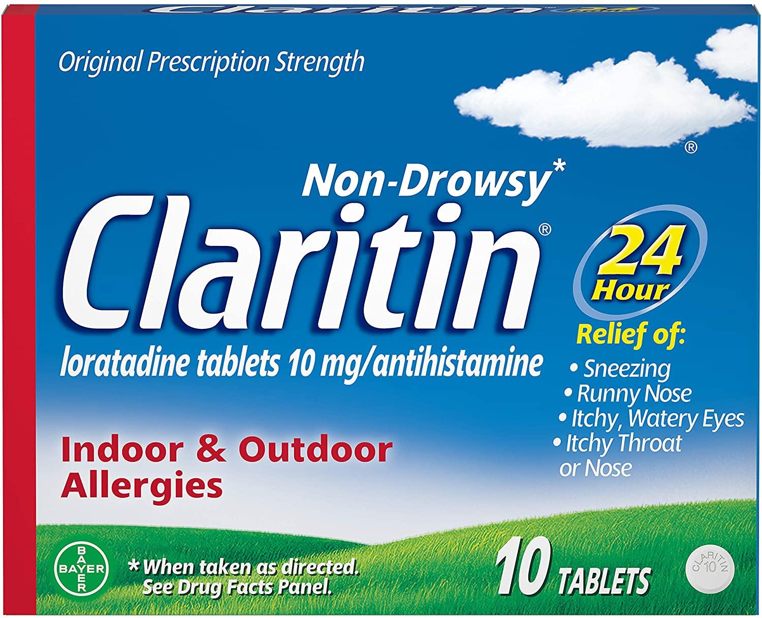 Claritin Non-Drowsy, Indoor & Outdoor Allergies, 24 Hour Allergy Relief, 10 Tablets