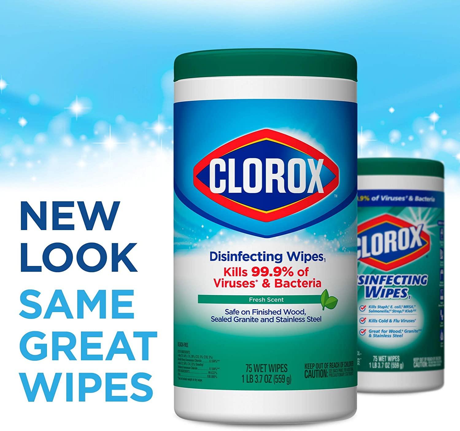 Clorox Disinfecting Wipes, Bleach Free Cleaning Wipes, Fresh Scent, 75 Count (Package May Vary)