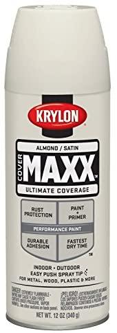 Krylon K09155000 COVERMAXX Spray Paint, Satin Almond, 12 Ounce
