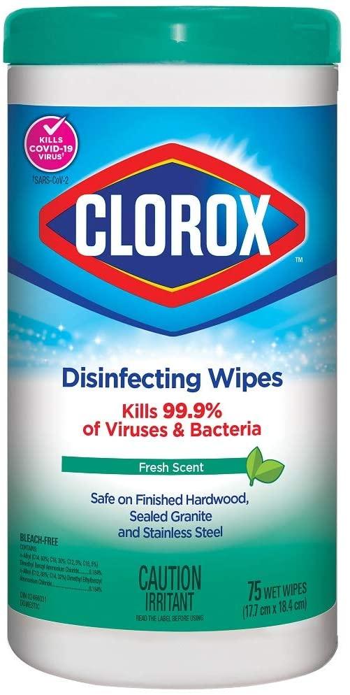 Clorox Disinfecting Wipes, Bleach Free Cleaning Wipes, Fresh Scent, 75 Count (Package May Vary)
