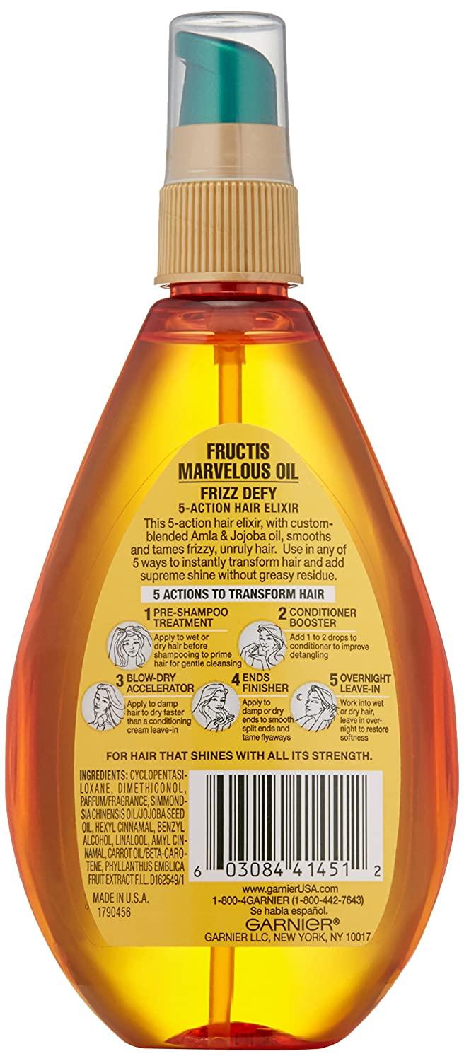 Garnier Skin and Hair Care Fructis Marvelous Oil Frizz Defy 5 Action Hair Elixir for Unruly Hair, 5 Fluid Ounce