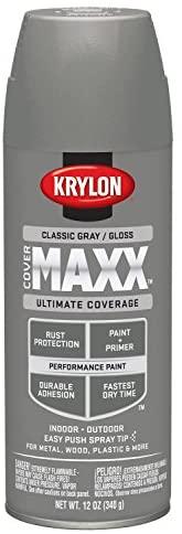 Krylon K09114007 COVERMAXX Spray Paint, Gloss Classic Gray, 12 Ounce