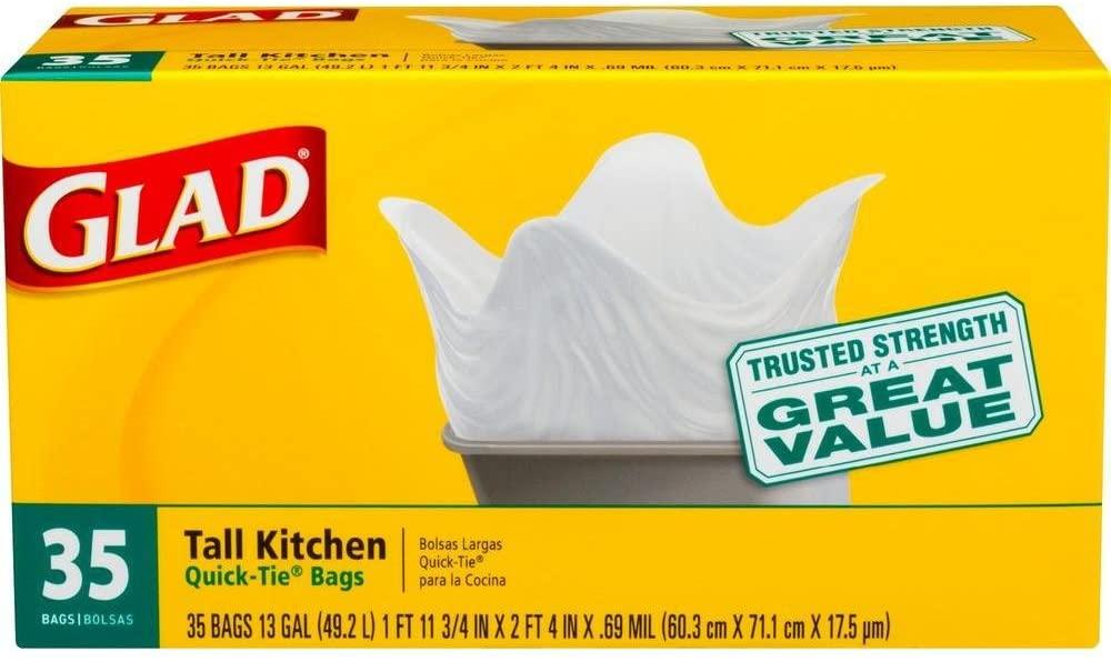 Glad Quick Tie Tall Kitchen Bags White 35 Count