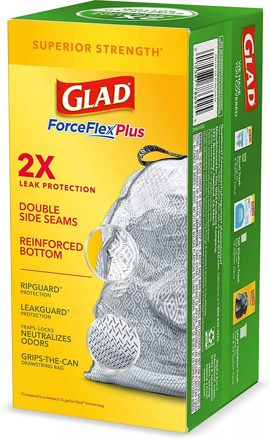 Glad ForceFlexPlus Tall Kitchen Drawstring Trash Bags, 13 Gallon Grey Trash  Bag, Gain Original with Febreze Freshness 34 Count (Package May Vary) -  Klatchit