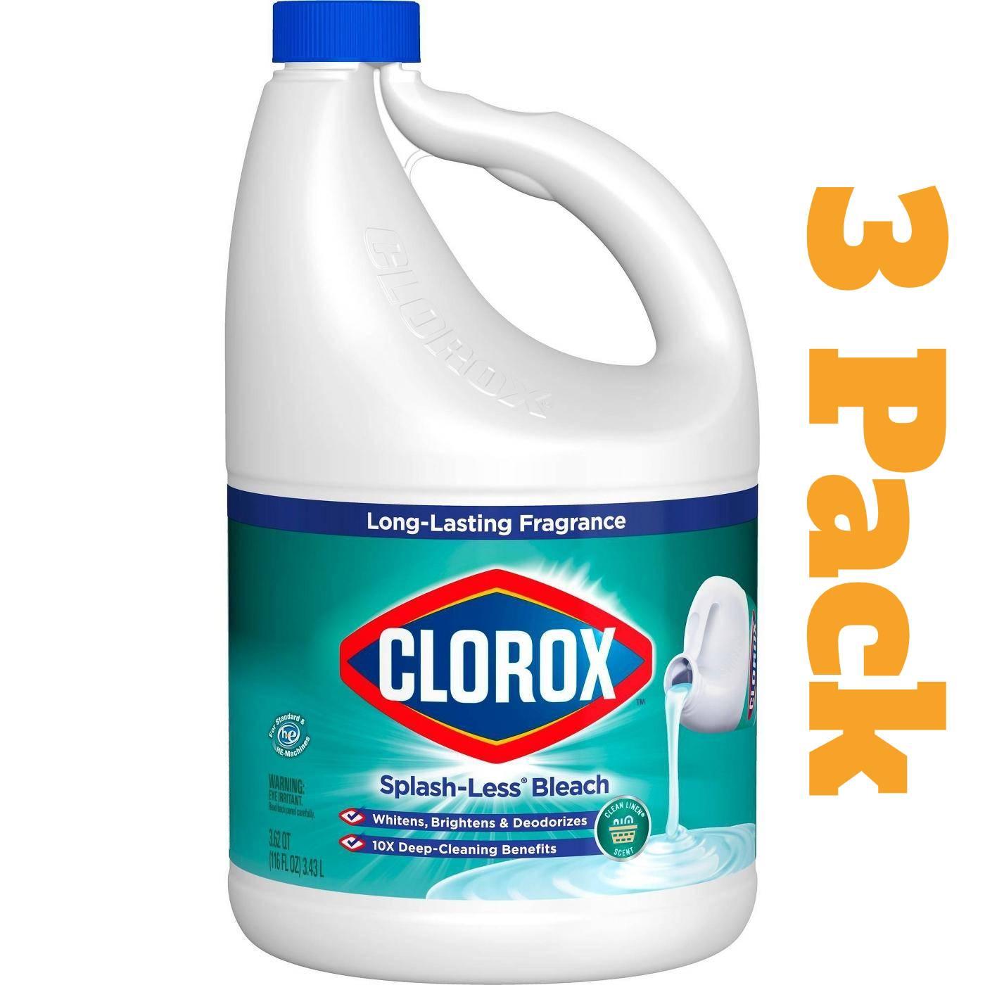 Clorox Splash-Less Liquid Bleach, Clean Linen Scent, 116oz fl oz (3 Pack)